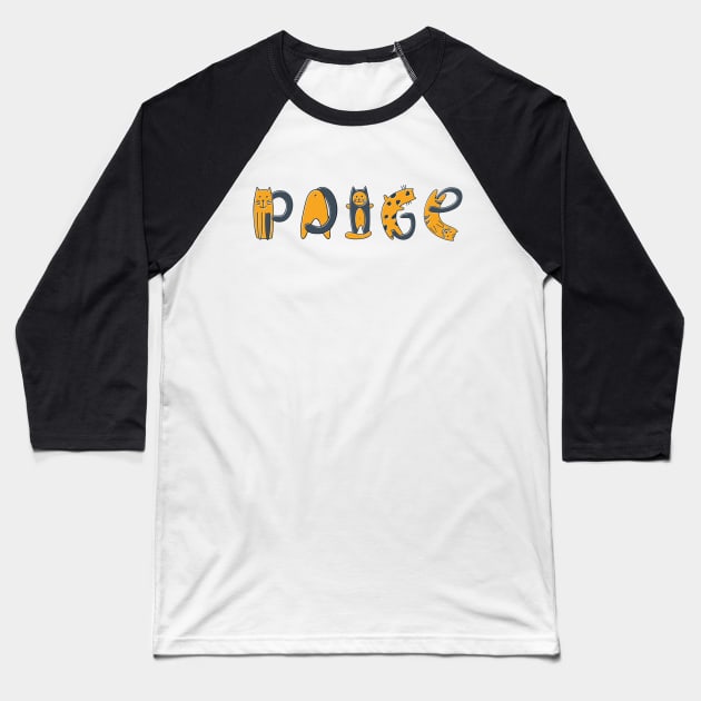 Paige | Girl Name | Cat Lover | Cat Illustration Baseball T-Shirt by LisaLiza